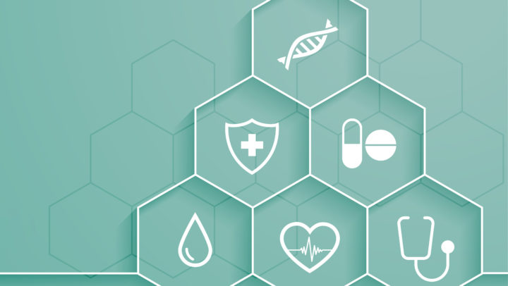 Healthcare Background With Medical Symbols In Hexagonal Frame